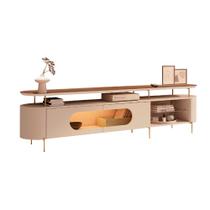 Rack Bancada Ária com Led e Prateleira Vidro TV Até 85 Polegadas Off White/Castanho G26 - HB Móveis