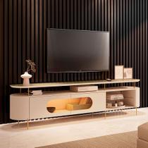 Rack Bancada Ária com Led e Prateleira Vidro TV Até 85 Polegadas Off White/Champanhe G26 - HB Móveis