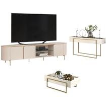 Rack Bancada Ariana com Aparador Suri e Mesa de Centro Suri Off White DJ Móveis Rack Bancada Ariana com Aparador Suri e Mesa de Centro Suri Off White DJ Móveis