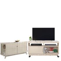 Rack Bancada Artur com Aparador para Sala Buffet Mônaco Calacata Off White Madetec Rack Bancada Artur com Aparador para Sala Buffet Mônaco Calacata Off White Madetec