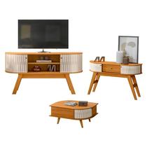 Rack Bancada Atlanta e Aparador Estoril com Mesa de Centro Indianápolis Cinamomo Off White Madetec