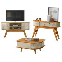 Rack Bancada Atlanta e Aparador Estoril com Mesa de Centro Indianápolis Cumaru Opala Madetec