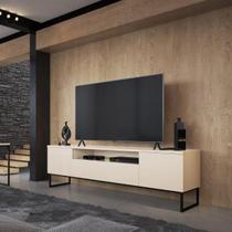 Rack / Bancada AUS 2.00m para TV até 75'' design industrial pés metal cor Off white com brilho