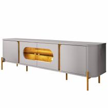 Rack Bancada Bechara Juquehy para sala de estar com LED porta com vidro reflecta para TV de 75 largura de 180 cm OFF White Naturale