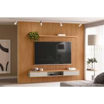 Rack Bancada c/ Painel p/ TV até 100 Pol Modular 3.0 Ripado 2 Portas 1 Prat. 297x250cm Nature/Off White - Linea Brasil