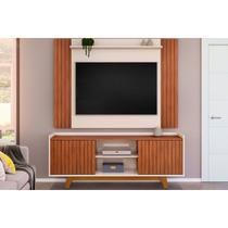 Rack Bancada c/ Painel p/ TV até 55 Pol Trend/Flat Ripado Portas e Nichos 150x168cm Freijó/Off White - DJ Móveis Rack Bancada c/ Painel p/ TV até 55 Pol Trend/Flat Ripado Portas e Nichos 150x168cm Freijó/Off White - DJ Móveis