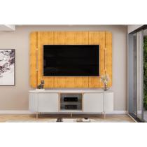 Rack Bancada c/ Painel p/ TV até 65 Pol Adele Led e Nichos 180x189cm Cedro/Bali - DJ Móveis
