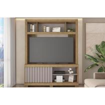 Rack Bancada c/ Painel p/ TV até 65 Pol Cinne Ripado Pés 160x203cm Lamina Mel/Cacao - Caemmun