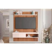 Rack Bancada c/ Painel p/ TV até 65 Pol Jade Ripada 150x183cm Freijo/Off White - Caemmun
