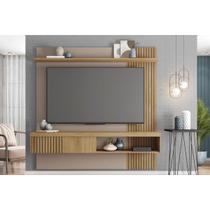 Rack Bancada c/ Painel p/ TV até 65 Pol Jade Ripada 180x183cm Buriti/Fendi - Caemmun Rack Bancada c/ Painel p/ TV até 65 Pol Jade Ripada 180x183cm Buriti/Fendi - Caemmun