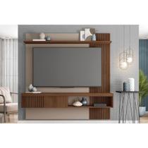 Rack Bancada c/ Painel p/ TV até 65 Pol Jade Ripada 180x183cm Fendi/Havana - Caemmun