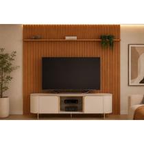 Rack Bancada c/ Painel p/ TV até 65 Pol Pratic / Adele Ripado Portas e Nichos 223x240cm Cedro/Bali - DJ Móveis Rack Bancada c/ Painel p/ TV até 65 Pol Pratic / Adele Ripado Portas e Nichos 223x240cm Cedro/Bali - DJ Móveis