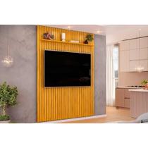 Rack Bancada c/ Painel p/ TV até 65 Pol Pratic Ripado 1 Prateleira 183x240cm Cedro - DJ Móveis Rack Bancada c/ Painel p/ TV até 65 Pol Pratic Ripado 1 Prateleira 183x240cm Cedro - DJ Móveis