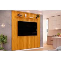 Rack Bancada c/ Painel p/ TV até 65 Pol Pratic Ripado 1 Prateleira 223x240cm Cedro - DJ Móveis Rack Bancada c/ Painel p/ TV até 65 Pol Pratic Ripado 1 Prateleira 223x240cm Cedro - DJ Móveis