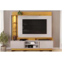 Rack Bancada c/ Painel p/ TV até 70 Polegadas Martino Prateleira Nichos e Pés 200x190cm Cedro/Bali - DJ Móveis