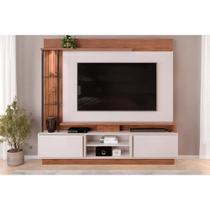 Rack Bancada c/ Painel p/ TV até 70 Polegadas Martino Prateleira Nichos e Rodapé 200x185cm Freijó/Off White - DJ Móveis