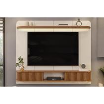 Rack Bancada c/ Painel p/ TV até 75 Pol Capri Led e 2 Portas 215x170cm Off White/Freijó - DJ Móveis Rack Bancada c/ Painel p/ TV até 75 Pol Capri Led e 2 Portas 215x170cm Off White/Freijó - DJ Móveis