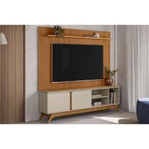 Rack Bancada c/ Painel p/ TV até 75 Pol Istambul/Genova 2 Pta 1 Prat Pés 200x194cm Nature/Off White - Linea Brasil