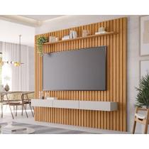 Rack Bancada c/ Painel p/ TV até 75 Pol Maragogi Ripado 1 Porta e 2 Gavetas 230x220cm Nature/Off White - Permóbili