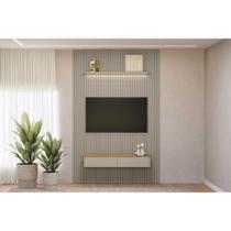 Rack Bancada c/ Painel p/ TV até 75 Pol Modular 1.8 Ripado 2 Portas 1 Prat. 180x250cm Tauari/Gris Fosco - Linea Brasil