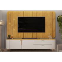 Rack Bancada c/Painel p/TV até 75 Polegadas Celine 100% MDF Led 241x189cm Bali/Cedro - DJ Móveis