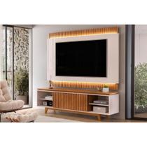 Rack Bancada c/ Painel p/ TV até 75 Polegadas Loren Ripada Nichos 200x194cm Freijó/Off White - DJ Móveis