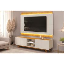 Rack Bancada c/ Painel p/ TV até 75 Polegadas Nadine Led e Nichos 220x196cm Bali/Cedro - DJ Móveis