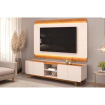 Rack Bancada c/ Painel p/ TV até 75 Polegadas Nadine Led e Nichos 220x196cm Off White/Freijó - DJ Móveis