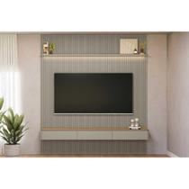 Rack Bancada c/ Painel p/ TV até 85 Pol Modular 2.2 Ripado 2 Portas 1 Prat. 219x250cm Tauari/Gris Fosco - Linea Brasil