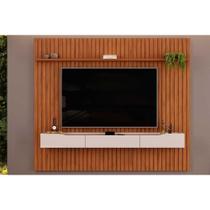 Rack Bancada c/Painel p/TV até 85 Polegadas Pratic Ripado Prateleira 250x240cm Freijo - DJ Móveis