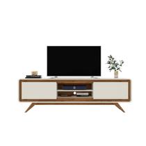 Rack / Bancada CHAN 1.80m 100% MDF Para TV Até 72'' Estilo Retrô Com Pés em Madeira e Cantos Arredondados Cor Off White/Nature