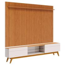 Rack Bancada Classic 2 Gavetas Com Painel Para Tv Suspenso Ripado Loft 2.2 Off White Nature - Imcal