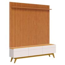 Rack Bancada Classic 3 Gavetas E Painel Para Suspenso Ripado Loft Off White Nature - Imcal