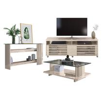 Rack Bancada com Aparador e Mesa de Centro Frizz Cross Calacata Off White Madetec