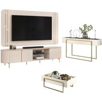 Rack Bancada com Painel Ariana e Aparador Suri com Mesa de Centro Suri Off White DJ Móveis Rack Bancada com Painel Ariana e Aparador Suri com Mesa de Centro Suri Off White DJ Móveis