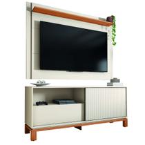 Rack Bancada Com Painel Para TV Até 55 Polegadas 1,50m Ripado impressão Emirates Madeirado/Off White