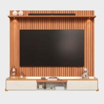 Rack Bancada Com Painel Para Tv De Até 75 Com Led Ariel Jequitibá Ripado 3d-off White