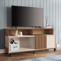 Rack Bancada de TV 50 Pol 136cm Graci Castanho/Off White - HB Móveis Rack Bancada de TV 50 Pol 136cm Graci Castanho/Off White - HB Móveis