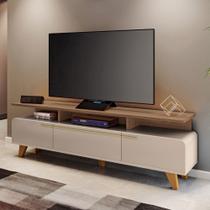 Rack Bancada de TV 70 Pol 200cm Essenza Castanho/Off - HB Móveis Rack Bancada de TV 70 Pol 200cm Essenza Castanho/Off - HB Móveis