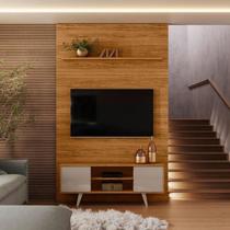 Rack Bancada e Painel Panorama para TV de 65 polegadas Cor Fendi Naturale - Madetec