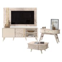 Rack Bancada E Painel Para Cronos Com Aparador Estoril E Mesa De Centro Indianápolis Calacata Off White Madetec