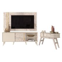 Rack Bancada e Painel para TV Cronos com Aparador Estoril Calacata Off White Madetec Rack Bancada e Painel para TV Cronos com Aparador Estoril Calacata Off White Madetec