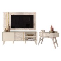 Rack Bancada e Painel para TV Cronos com Aparador Estoril Calacata Off White Madetec