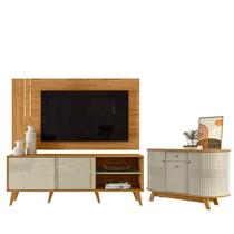 Rack Bancada E Painel Para TV Cronos com Aparador para Sala Buffet Monza Cumaru Opala - Madetec