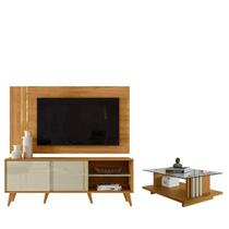 Rack Bancada E Painel Para TV Cronos com Mesa de Centro Frizz Cumaru Opala - Madetec