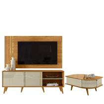 Rack Bancada E Painel Para TV Cronos com Mesa de Centro Indianápolis Cumaru Opala - Madetec