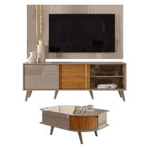 Rack Bancada e Painel para TV Cronos com Mesa de Centro Indianápolis Fendi Naturale Madetec