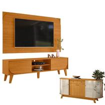 Rack Bancada E Painel Para TV Duna Cinamomo com Aparador para Sala Buffet Mônaco Cinamomo Off White - Madetec