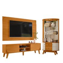 Rack Bancada E Painel Para TV Duna Cinamomo com Cristaleira Moss Cinamomo Off White - Madetec