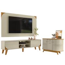 Rack Bancada E Painel Para TV Duna com Aparador para Sala Buffet Monza Cumaru Opala - Madetec